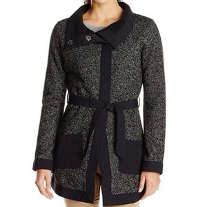 Merrell Women's  Talley Swacket Sweater Jacket Black Tweed Tie Waist Sz S